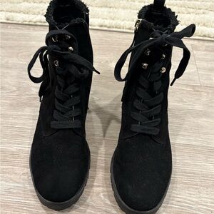 Kate Spade black suede combat style boot, perfect condition!